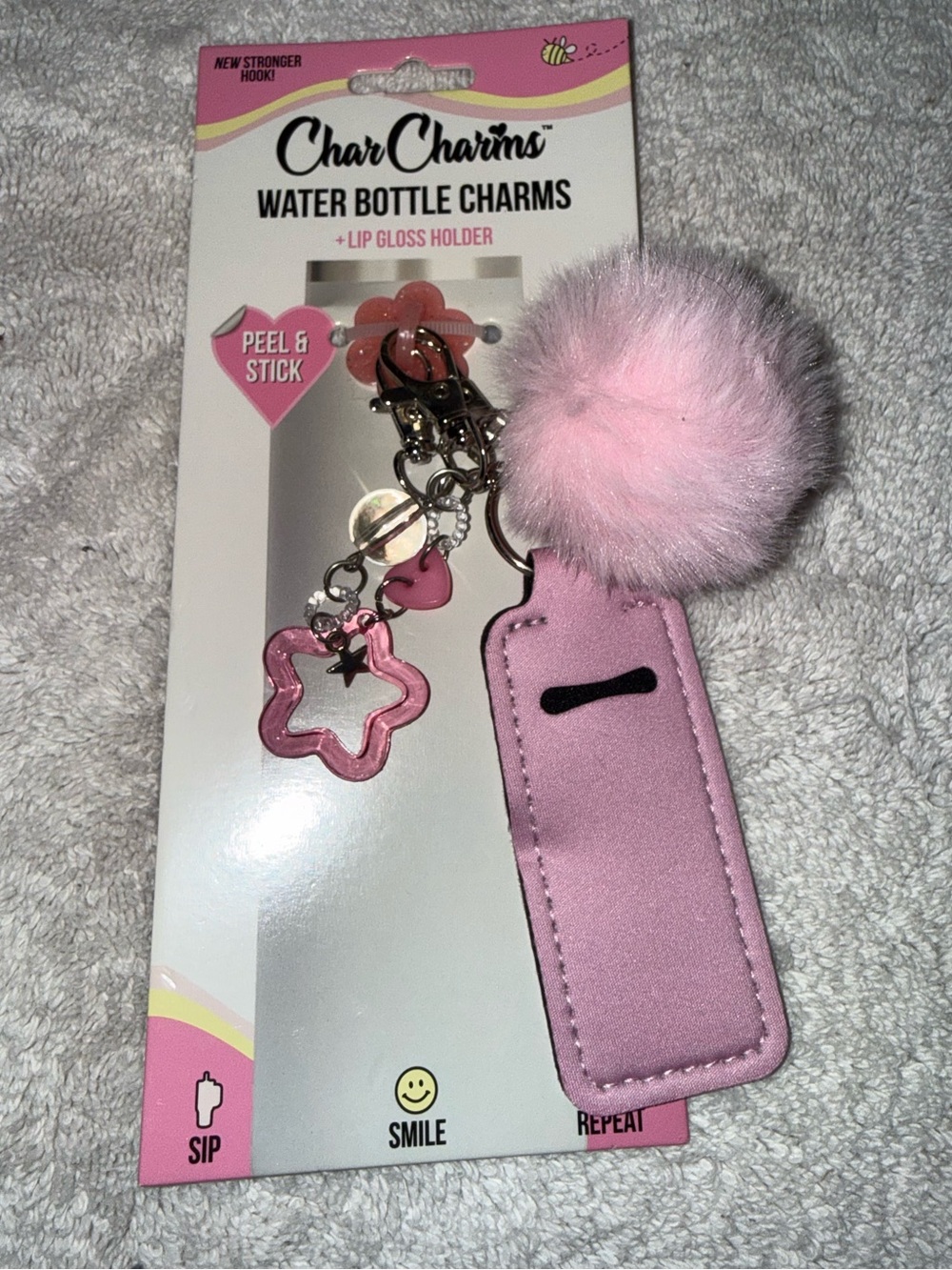 Pink Water Bottle Charm & Lip Gloss Holder